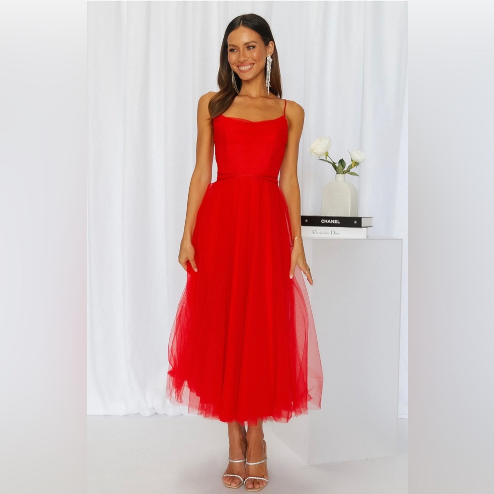 red midi prom dance formal open back dress size extra small